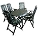 Produktbild 7tlg. Gartengarnitur Gartenmöbel Terrassenmöbel Set Gartentisch oval 136x86cm + 6x Gartenstuhl 5 Positionen verstellbar klappbar - Kunststoff Grün Terrassengarnitur Sitzgarnitur Sitzgruppe