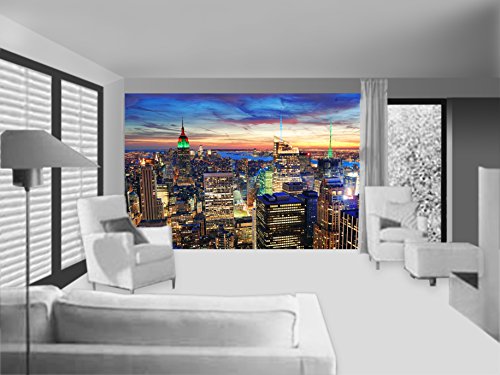 Regulär Preis 69,95 EUR! AKTION! BEGRENZTE STÜCKZAHLEN! 87007 Fototapete SELBSTKLEBEND Breite 272cm / Höhe 198cm, 8 Teile New York at Dusk wieder ablösbar Tapete Poster Wandposter Bildtapete photo mural wallmural Fotowand Leinwand Landschaft Wald Strand New York Skyline Stadt Städte Stein Weltkarte 3D Effekt Auto Blumen Berge Baum Disney Fenster Grün Rot Blau gelb schwarz Holz Meer Natur Wasserfall Runa Universum Urwald Vintage XXL Art ablösen Ziegel Kinderzimmer Schlafzimmer Wohnzimmer Küche - 3