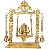Kartique Brass Ganesh Jhula Hanging Bells with Chain &amp; Kirtimukha Idol Ganesha Swing Statue Ganpati Jhoola Murti for Home Decor Office Mandir Gift