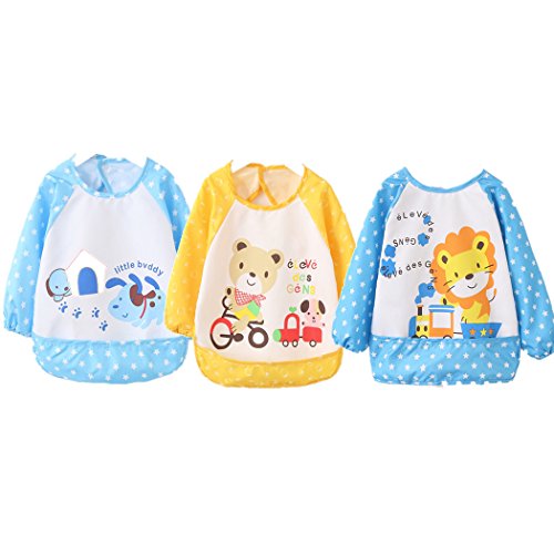 WeiterVor 3PCS Wasserdicht Babylätzchen Langarmlätzchen mit Auffangschutz 1-4 Jahre