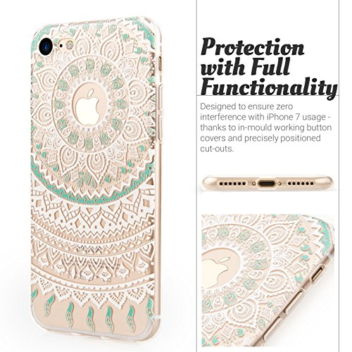 iPhone 7 Case, iPhone 8 Case by Yousave Accessories [Slim & Lightweight] White & Turquoise Mandala Pattern [Soft Flexible] TPU Gel Protective Cover â€“ Exact Fit for iPhone 7 (2016 Model) & iPhone 8 (2017 Model)