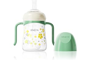 Oberni Baby Sippy Cup, Weighted Straw Trainer Cup, Toddler Drinks Water Bottle with Leak-Proof Valve Spout for 6+ Months, No Spill Training Cup with Handles for 12+ Months Learners 240ml/Green