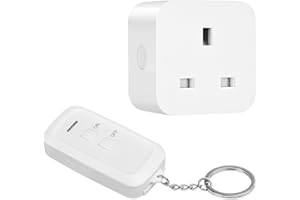 DEWENWILS Remote Control Sockets, 30m/100FT Control Range, Compact Size, 13A/3120W Programmable Heavy Duty Wireless Light Switch with Keyring, CE&RoHS Listed, 1 Remote+1 Socket White
