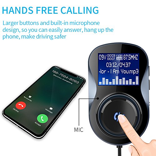 Trasmettitore Bluetooth FM, HAISSKY Vivavoce Bluetooth Radio Adattatore da Auto Kit con Carta TF,Caricatore USB per Smartphone/Tablet/UnitÃ  GPS/Lettori iPod/MP3 e Altro Ancora