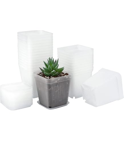 Pots De Fleurs En Plastique Blanc Moucheté - Lot De 3 Avec Soucoupes, Tailles 25, 23 Et 20 Cm, Pour Intérieur/extérieur