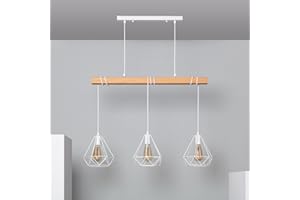 LEDKIA LIGHTING Lampada a Sospensione Metallo Sardo 3 Faretti Bianco E27 per Sale, Soggiorno, Cucina, Camera