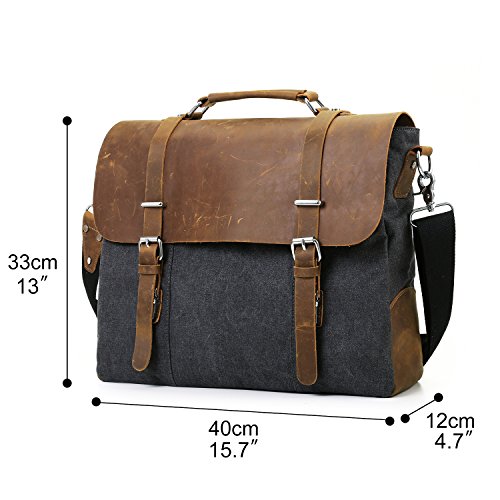 ECOSUSI Vintage Canvas Leder Aktentasche Umh  ngetasche Passt f  r Max 15 6  Laptop - Steckschnalle