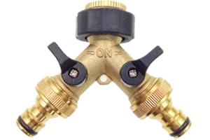 JZK Laiton 2 voies Tap Connector Adaptateur Double Tap Jardin Adaptateur Tap Avec individuelles marche/arrêt Vannes pour Accueil Cuisine Jardin De plein air