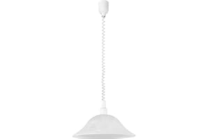 Eglo Alessandra Lampadario, lampada a sospensione classica con cavo a spirale, regolabile in altezza, lampada da cucina in plastica e vetro alabastro, lampadario per tavolo da pranzo in bianco, E27