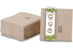 GREENBOX Lot de 100 serviettes à cocktail écologiques en papier recyclé - 20 x 20 cm - Serviettes à cocktail non blanchies, biodégradables et compostables