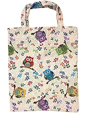 Einkaufstasche, Stofftasche Leinen 40 x 32cm, Motiv Eule, Einkaufsbeutel Gobelin-Stil