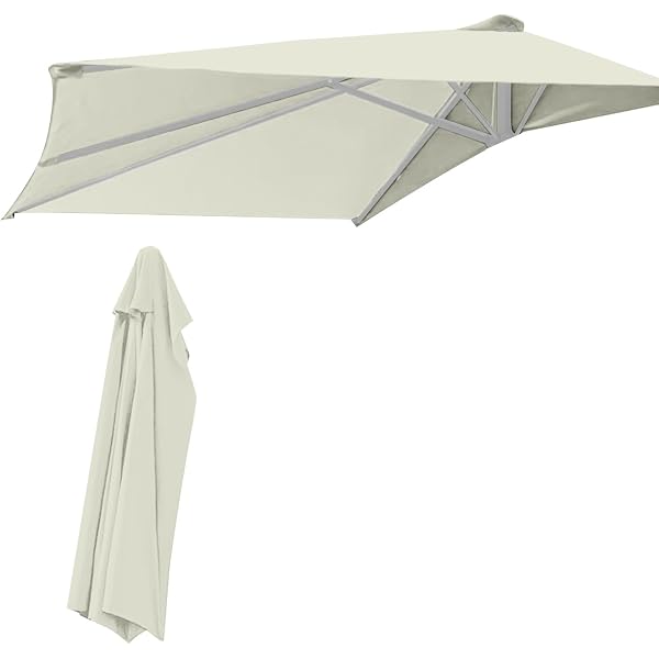 CASTLECREEK Half Round Patio Umbrella, Outdoor, Garden, Deck, Balcony Shade 8 Feet Khaki Garden