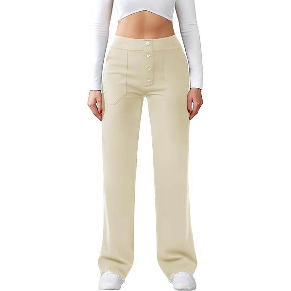Kendindza Slim Fit chino damesbroek stretch met flexibel rugdeel stoffen broek dames elegante lange stretchbroek zacht materiaal, beige, L