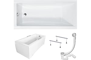 KOLMAN Badewanne Rechteck Modern 180x80 mit Acrylschürze, Füßen und Ablaufgarnitur