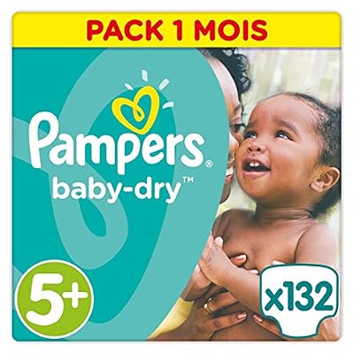 Pampers - Baby Dry - Couches Taille 5+ (13-25 kg/Junior+) - Pack Economique 1 mois de consommation (x132 couches)