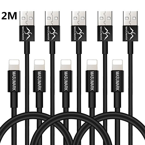 Ladekabel, masumark 6 ft 2 m USB KABEL mit Lightning Connector [Apple MFi Zertifiziert] für iPhone 7/7 Plus/6S/6S Plus/6/6 Plus, iPad Pro Air 2 und mehr – SCHWARZ 3 5 10 Stück