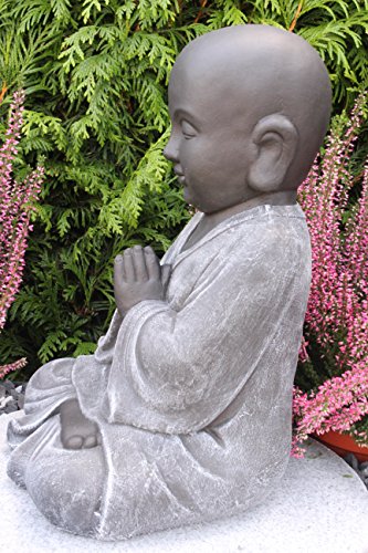 Steinfigur Buddha, Gartenfigur Steinguss Basaltgrau - 4