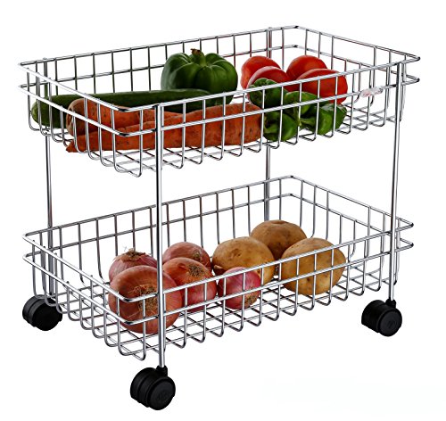 Sarangware Stainless Steel Vegetable & Fruit Trolley/Rack with Wheels - 2 Rack