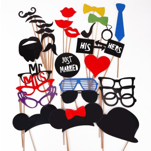Musuntas® 31 Tlg. Party Foto Verkleidung Schnurrbart Lippen Brille Krawatte Hüten Photo Booth Props Set Hochzeit Partymitbringsel