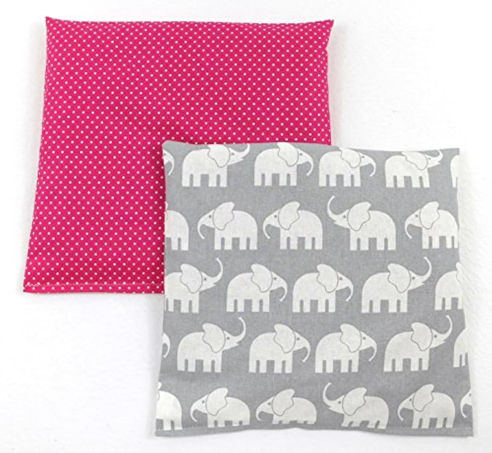 Set Kirschkernkissen Wärmekissen Körnerkissen ca.25 x 25 cm kleine pinke Punkte und graue Elefanten