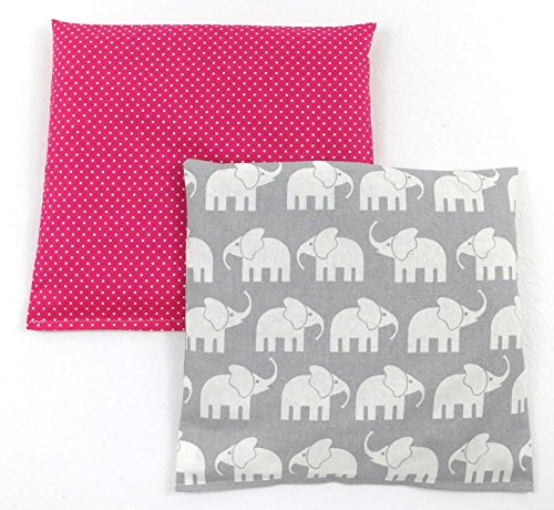 Set Kirschkernkissen Wärmekissen Körnerkissen ca.25 x 25 cm kleine pinke Punkte und graue Elefanten