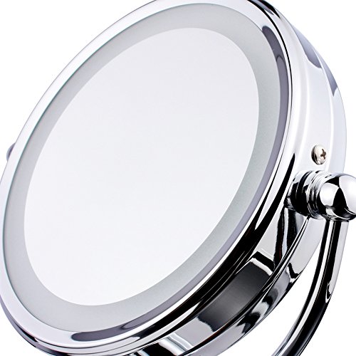 Wawoo® Make-up-Spiegel mit LED Beleuchtung Doppelseite 5 Inch + Vergrößerung + 1: 1 Echtanzeigefunktion360 Grad freie Rotation Bateriebetrieben Beleuchtet Kosmetikspiegel Schminkspiegel Standspiegel (A) - 4