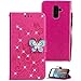 Produktbild Leder Hülle mit Galaxy A6 Plus, Bling Glitzer Diamant Strass Cover Brieftasche Case mit KunstLeder mit Kartenfach Kredit Karten Geldklammer Hülle im Schmetterling Look für Samsung Galaxy A5 2020