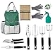Produktbild oplon 11 Stück Gartenarbeit Werkzeug Set Gartengeräte Set mit Werkzeugtasche Schürze 6 Gartenwerkzeuge Anti Schneidhandschuhe Bind Line für Gartenarbeit und Balkonpflanzen (Grün)