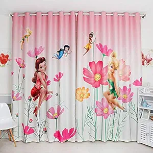 S28 3D Princess Digital Printed Polyester Fabric Curtains for Bed Room Kids Room Living Room Color Pink Window/Door/Long Door (D.N.556) (4 x 5 Feet (Size ; 48 x 60 Inch) Window, 2)
