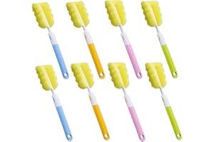 DUOHERESHUI 8 Stück Baby Flaschen Reinigung Bürste, Schwamm Babyflaschen Bürste, Flaschenbürste, Schaumstoffbürste, mit Langem Griff, für Babyflaschen, Tassen, Teekanne (Orange, Blau, Grün, Pink)