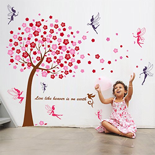 Walplus Wandaufkleber Rosa Baum Mauerdekor Kinder Wandsticker Aufkleber Dekoration Baum Fee Kinderzimmer Schlafzimmer Baby Kids - 2