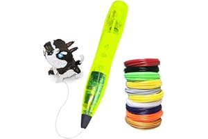 LIHUACHEN 3D Stift für Kinder Set mit 24 Farben PLA Filament, 3D-Druckstift mit Lichtsensor-Steuerknopf,mit USB-Kabel, 2-Fingerschutz, Schablonen und transparenter Zeichenunterlage (Yellow)