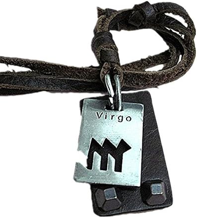 Jirong Virgo Brown Leather and Alloy Pendant Adiustable Necklace Mens Necklace Unisex Necklace Cool Necklace Pl1340