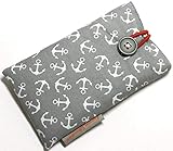  Handytasche aus Stoff - ANKER AUF GRAU - mit Knopf passend für APPLE® iPhone® 8, 7, 6s und 6 - gepolsterte Hülle für Smartphone - Geschenk Weihnachten Geburtstag Muttertag Vatertag