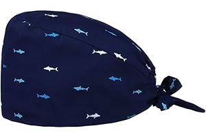 TENDYCOCO Bedruckte Op-Haube Aus Baumwolle FüR ÄRzte Und Krankenschwestern, Verstellbare Und Atmungsaktive SchweißBand-MüTze Mit Haifischmuster