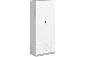URBNLIVING Tall 2 Door Bedroom Wardrobe With 2 Drawers (Ash Grey Carcass + White Drawers)