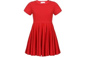 trudge Girls Summer Swing Dress A-line Short-Sleeved Cotton Solid Color Princess T-Shirt Dresses Basic Fattern Skater Dress 3-13 Years