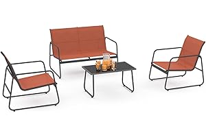 IDMarket - Salon de Jardin Bas Malaga 4 Places avec canapé, fauteuils et Table Terracotta