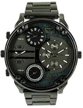 NY London Herren Pistole schwarz mit grauem Gesicht Vier Zeitzonen Metall Armbanduhr Analog Quarz Fold Over Clasp...