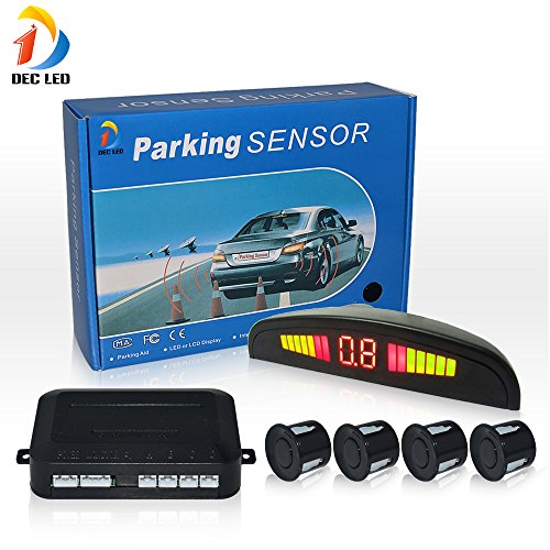 DEC LED Car LED Parking Reverse Backup Radar System with Backlight Display 4 Sensors (White/Black/Silver/champagne Optional) (Black)