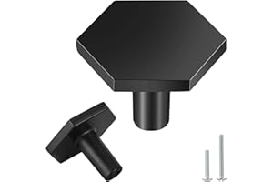 Vandicka Lot de 4 Boutons de Meubles en Laiton Massif - Poignées de Porte Boutons de Tiroir Noir avec Vis - Poignées de Meubles Hexagonales pour Placards de Cuisine, Commodes, Armoires, 35 x 26 mm