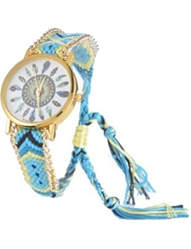 Souarts Damen Geflochten Armbunduhr Jugendliche Mädchen Armreif Uhr mit Batterie Zifferblatt Azurblau