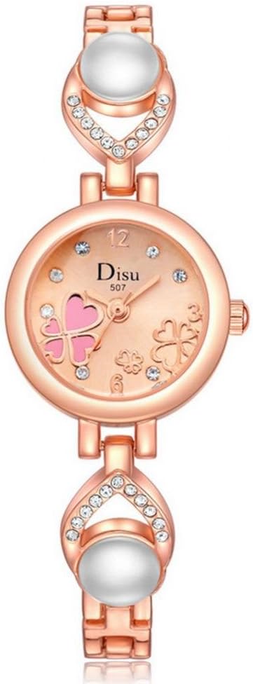 Girls Zicrons Quartz Watch, Fashionable Wrist Watch with Elegant Movement Metal Band and Butterfly Pattern Dial Design