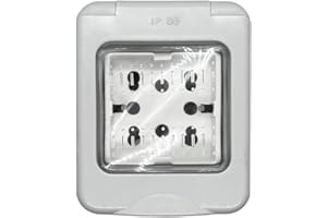 4box - Externa scatola da esterno IP55 2 moduli completa di Side. Contenitore e Presa. Non necessita di adattatore. Resistenza a getti d'acqua e alla polvere. Installazione veloce