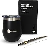 thebmate Klasik Set Yerba Mate Kupası - Paslanmaz &Ccedil;elik Mate Kupası - Kapaklı Siyah Mate Seti, Bombilla Hasır ve Temizleme Fı