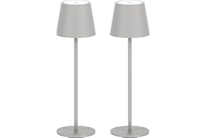 Klighten 2 Pezzi LED Dimmerabile Grigio Sabbia Lampada da Scrivania senza fili, Ricaricabile Interni/Esterni Lampada da tavolo a batteria con USB-C, Luce calda 3000K, Alluminio, Impermeabile IP54