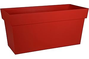 EDA - Muret Toscane 80 cm - Jardinière à roulettes - Volume 74 L - avec Réserve d'eau et Grille Filtrante + Goulotte d'Arrosage - 79 x 35 x 39 cm - Rouge Rubis