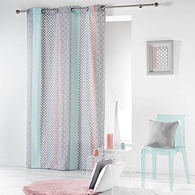 COTON D'INTERIEUR Baltic Rideau à Oeillets 140 x 240 cm Rose/Menthe Coton