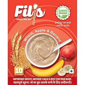 Fils Organic Baby Food Cereals With Milk-Wheat, Apple and Banana,10-24months+,300gm,Rs.1/gm, Instant Healthy Baby Food.