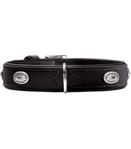 HUNTER Hondenhalsband Tijuana, kleur: zwart, hoogwaardig rundleer, zacht gevoerd, zacht gevoerd, huidvriendelijk, handgemaakt, decoratieve doodshoofden, robuust en modieus, Made in Germany, maat: 55